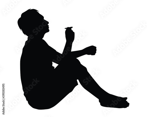 Drug addict man with marijuana silhouette vector on white