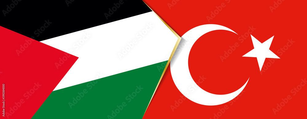 Palestine and Turkey flags, two vector flags. Palestine and Turkey flags, two vector flags.