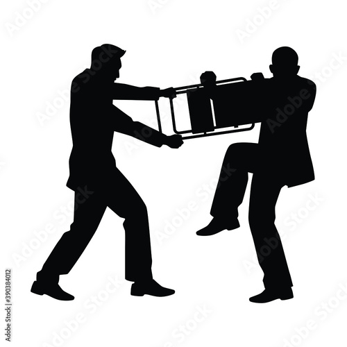 Two businessman are fighting silhouette vector on white