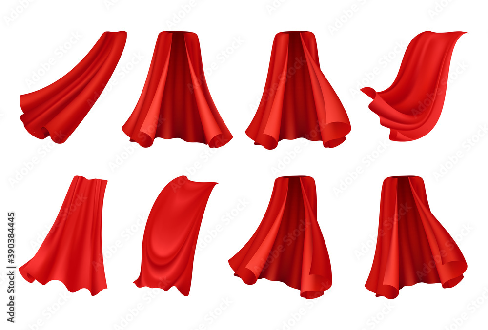 Realistic Red Cloak Set - obrazy, fototapety, plakaty 