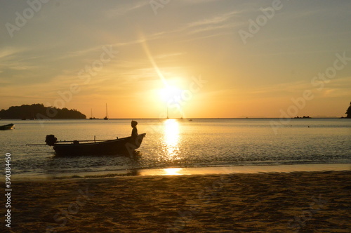 Sunset over the beaches on the untouced paradise island of Ko Phayam in the Andaman Sea, Thailand