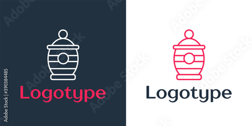 Logotype line Funeral urn icon isolated on white background. Cremation and burial containers, columbarium vases, jars and pots with ashes. Logo design template element. Vector.