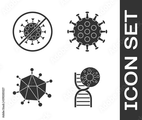 Set DNA symbol and virus, Stop virus, Virus and Virus icon. Vector.