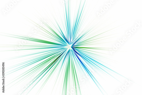 Abstract surface of blur radial zoom in green and blue  tones on white background. Abstract background with radial, diverging, converging lines.