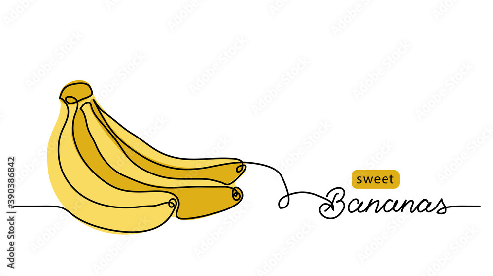 Bananas bunch vector illustration. One continuous line drawing art ...