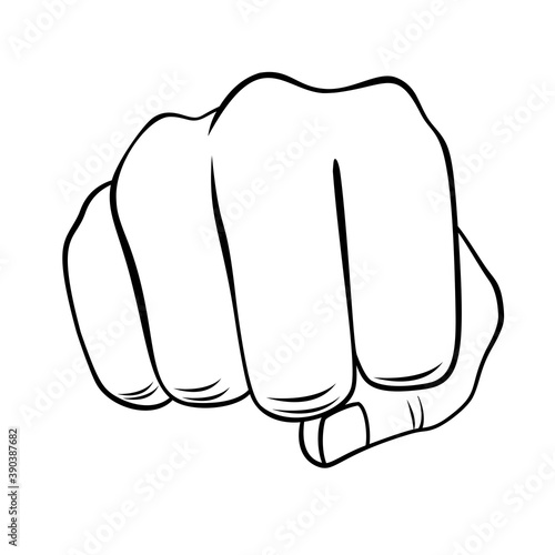 Draw a Fist Isolated on White Background. Thin Line Icon for Website Design. A Realistic Black and White Sketch