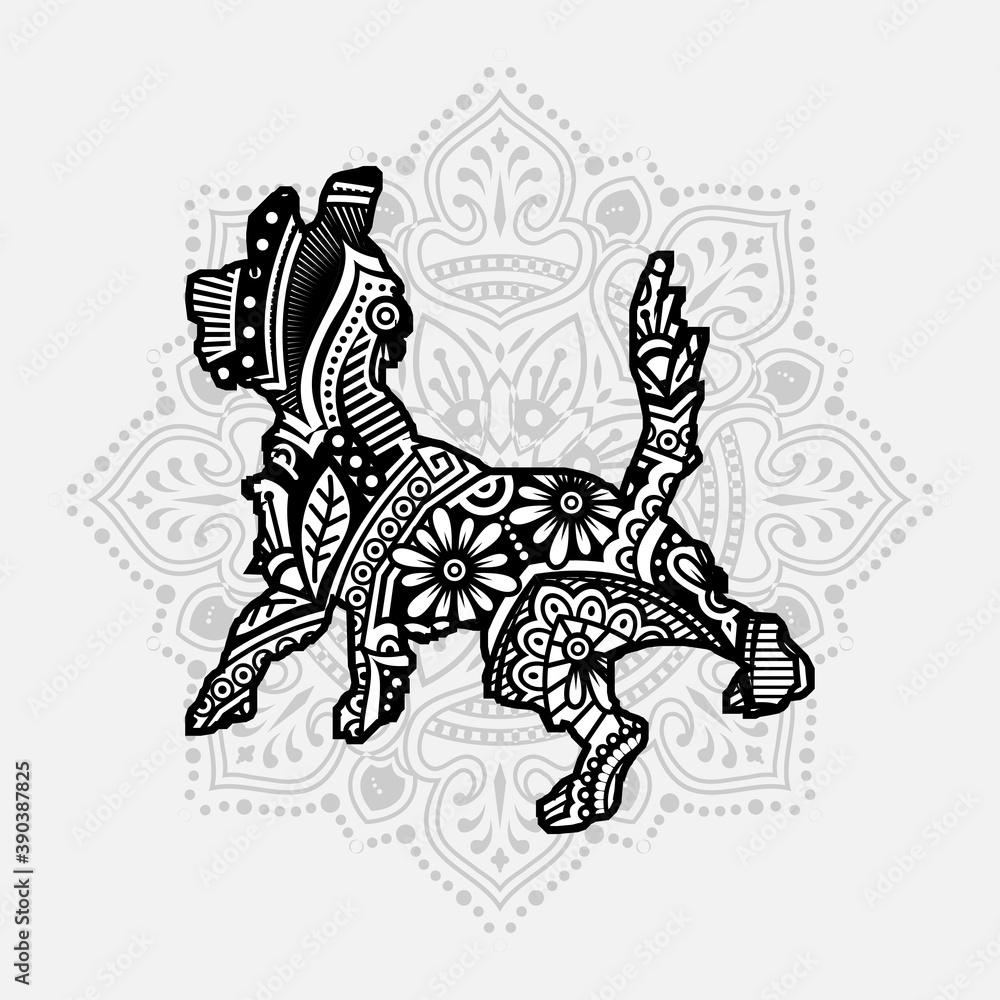 Fototapeta premium Dog Mandala Vector Line Art Style. Coloring pagefor adult and kids. Vector Illustration.