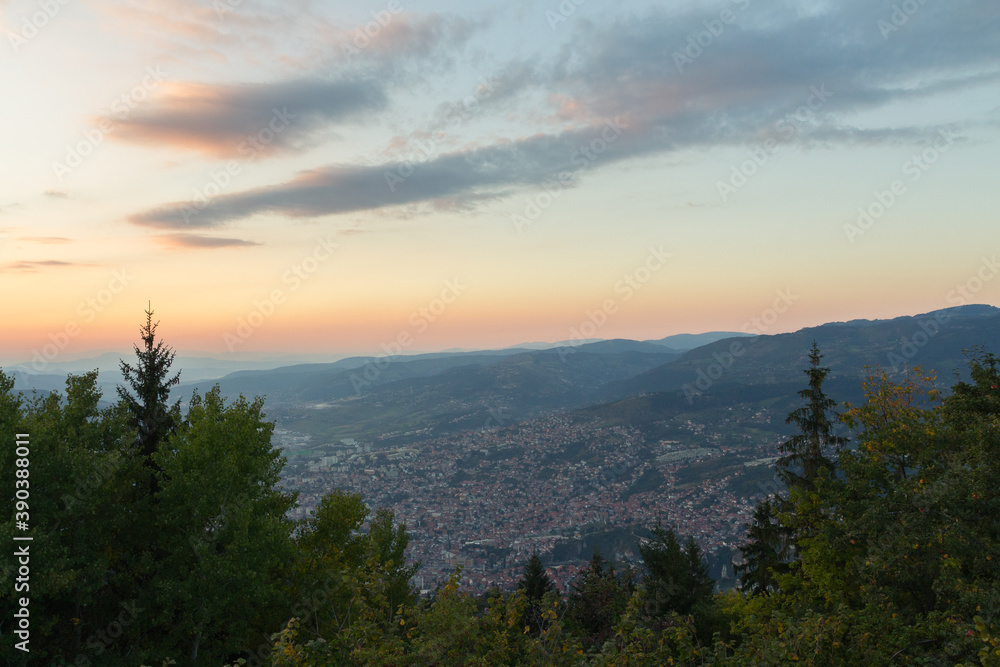 Sunset in the mountains near Sarajevo. Bosnia and Herzegovina