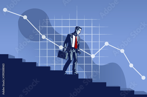 Businessman Walk Down Stair Facing Decreasing Business Chart Illustration Concept