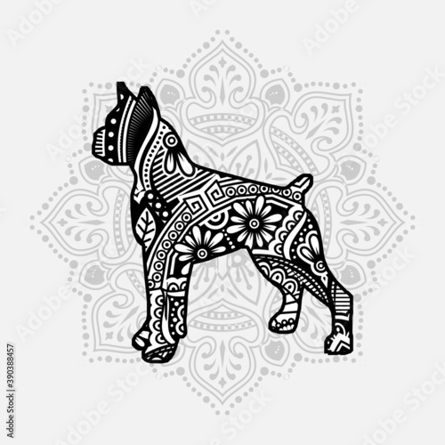 Dog Mandala Vector Line Art Style. Coloring page 

for adult and kids. Vector Illustration.