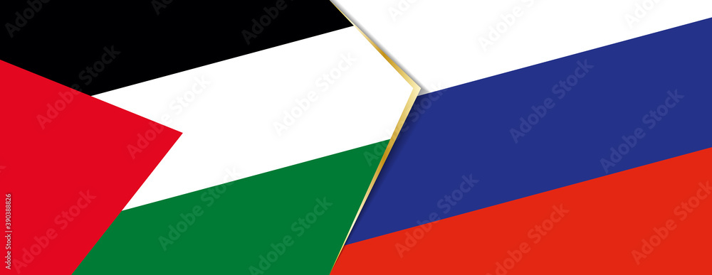 Palestine and Russia flags, two vector flags. Palestine and Russia flags, two vector flags.