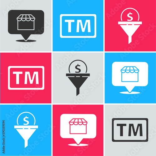 Set Online shopping concept, Trademark and Lead management icon. Vector.