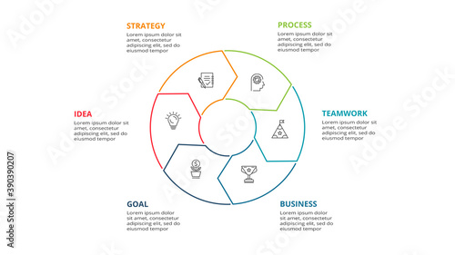 Line arrows of graph, diagram with 6 steps, options, parts or processes. Vector business template for presentation