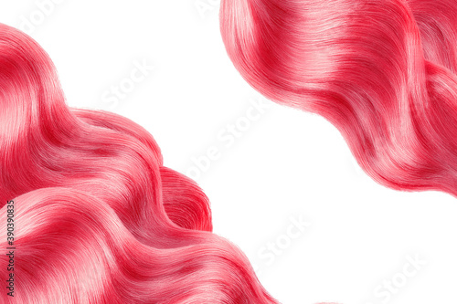 Pink shiny hair isolated on white. Background with copy space