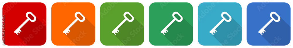 Key icon set, flat design vector illustration in 6 colors options for webdesign and mobile applications Key icon set, flat design vector illustration in 6 colors options for webdesign and mobile applications