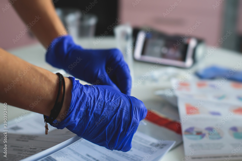 Process of coronavirus testing examination at home, COVID19 swab