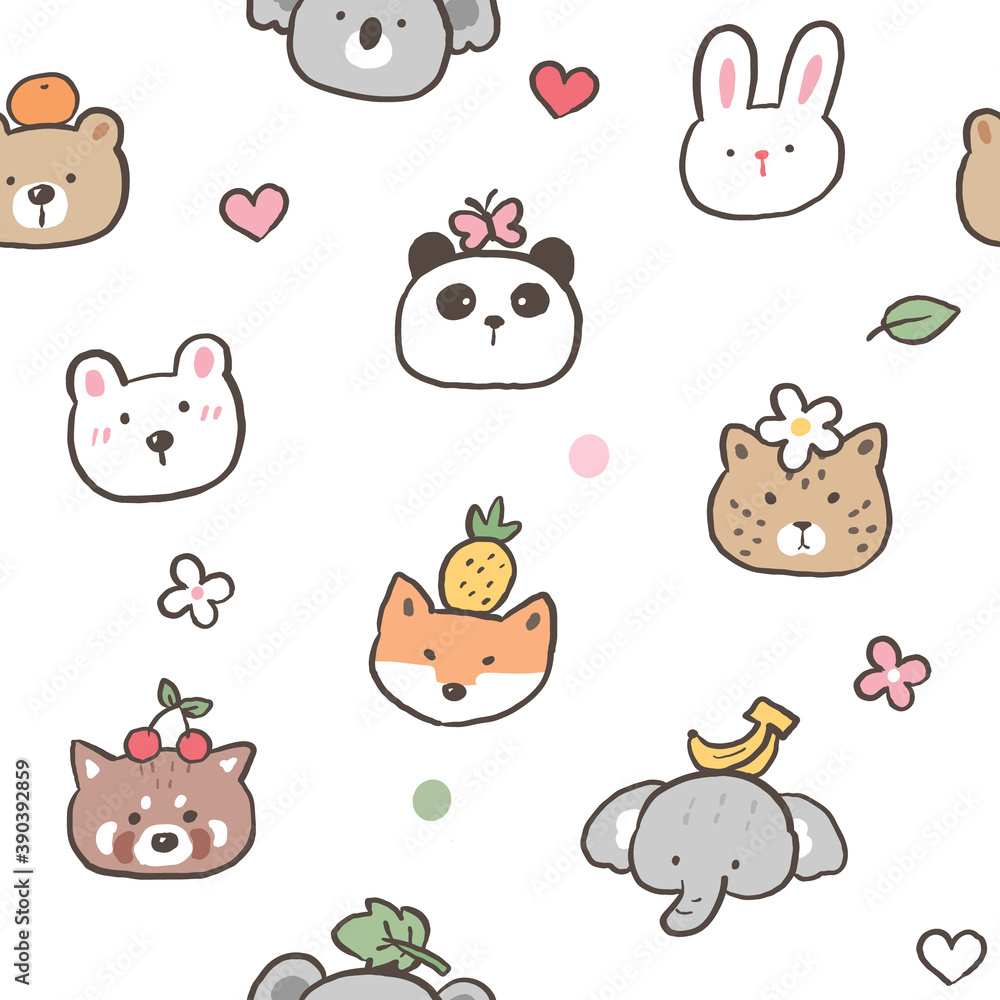 Obraz premium Seamless Pattern with Cute Animal Face Design on White Background