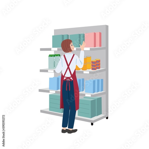品出しをする女性　店員　イラスト
