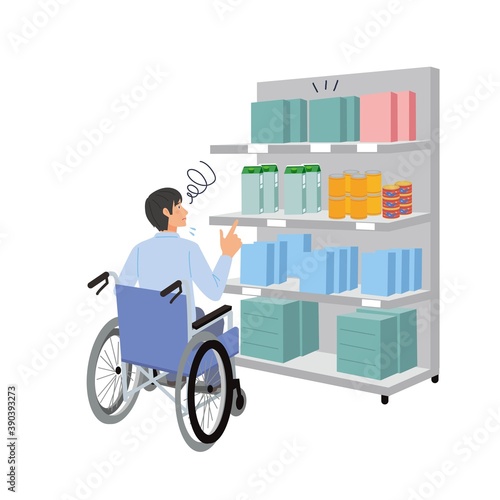 品物に手が届かない車椅子の男性　イラスト
