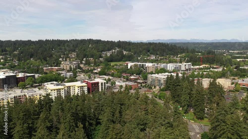 Aerial / drone footage of Redmond Town Center in Redmond, Wahington, near Bellevue photo