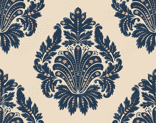 Damask seamless pattern element. Vector classical luxury old fashioned damask ornament, royal victorian seamless texture for wallpapers, textile, wrapping. Vintage exquisite floral baroque template.