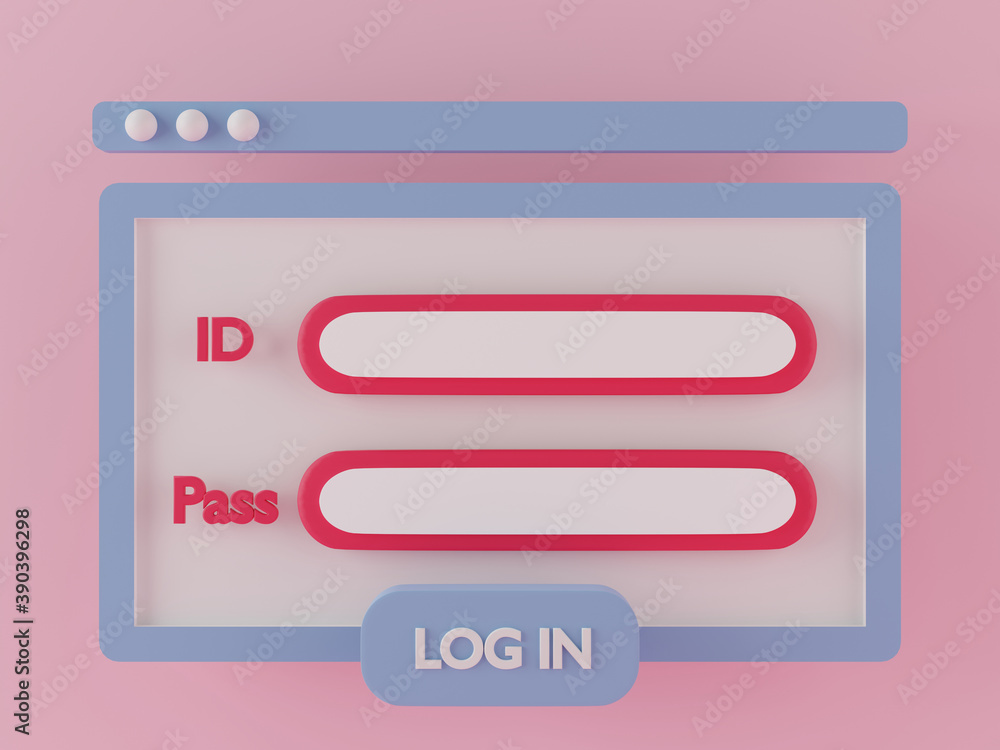3d rendering log in window interface. 3d rendering log in window interface.