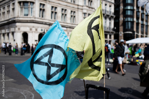 Canvas Print Extinction Rebellion flag during a protest in London