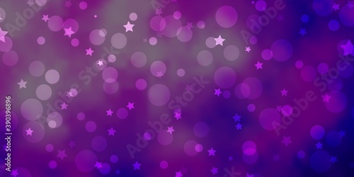 Light Purple vector backdrop with circles, stars.