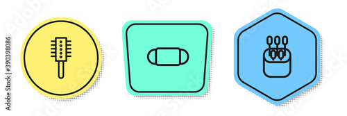 Set line Hairbrush, Medical protective mask and Cotton swab for ears. Colored shapes. Vector.