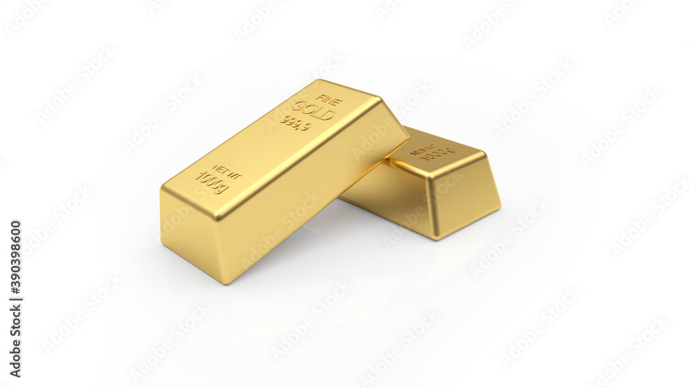 Two gold bars isolated on a white background. 3D illustration Two gold bars isolated on a white background. 3D illustration