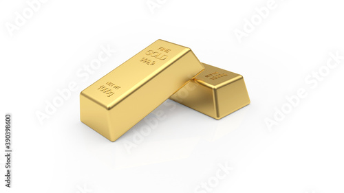 Two gold bars isolated on a white background. 3D illustration