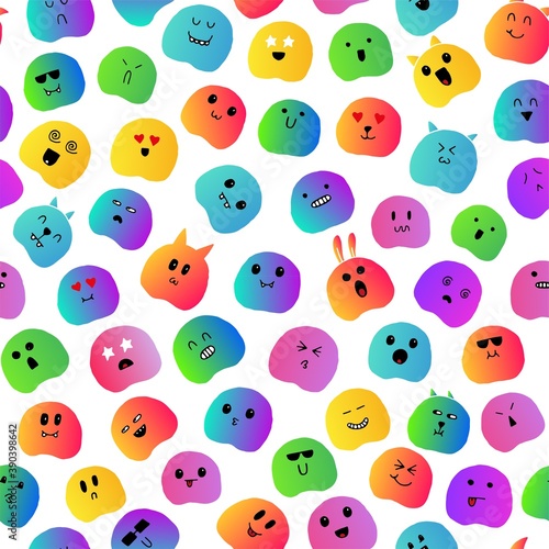 Seamless pattern with colorful cute doodle monsters 