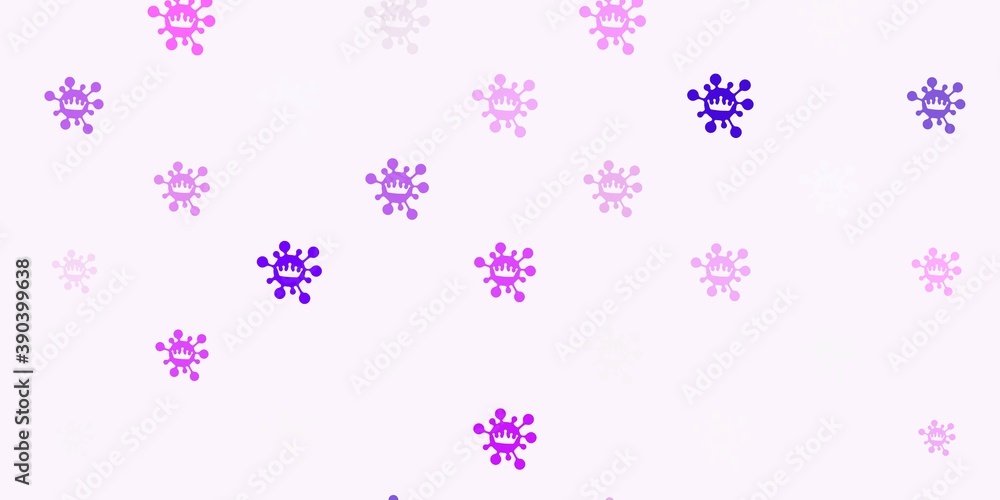 Light purple, pink vector background with covid-19 symbols. Light purple, pink vector background with covid-19 symbols.