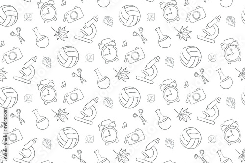 Set of linear vector on a school theme on a white background  seamless pattern