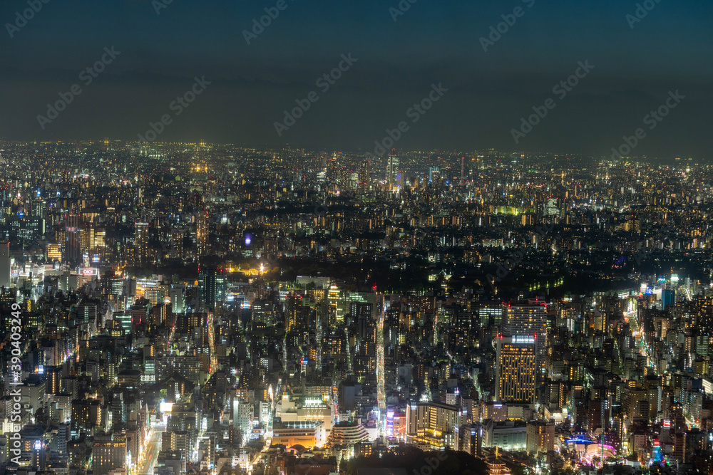 Vue depuis les hauts d'une tour de Tokyo de nuit