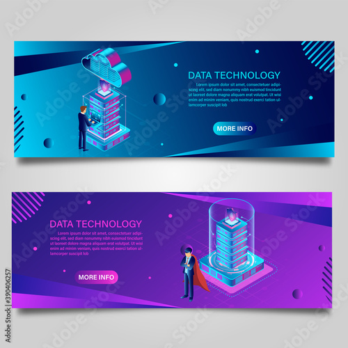 Banner data technology for business isometric design