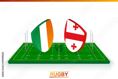 Rugby team Ireland vs Georgia on rugby field.