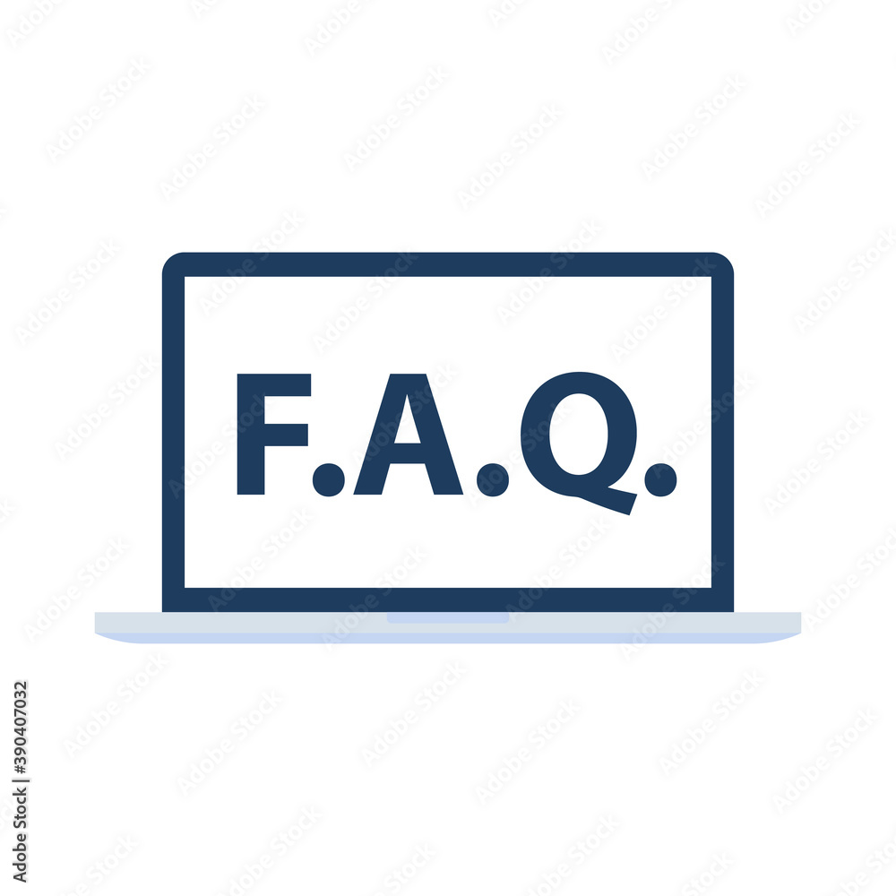 F.A.Q. inscription in laptop screen F.A.Q. inscription in laptop screen