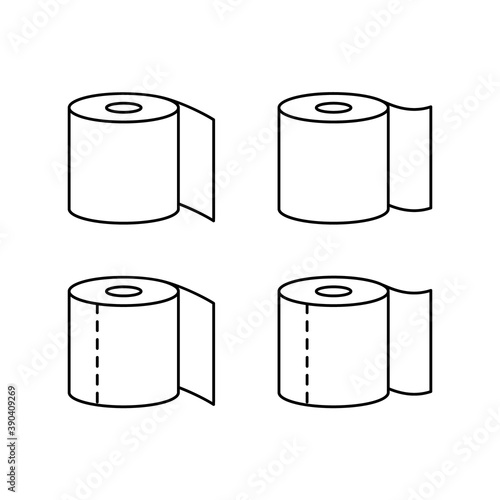 Toilet paper. Linear icons set of toilet roll with and without perforation. Black simple illustration. Contour isolated vector pictogram on white background