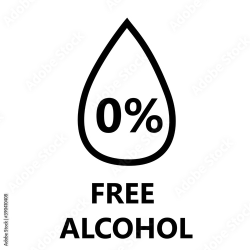 alcohol free icon on white background. alcohol free sign. Skin and body care cosmetic product medical alcohol free drop and percent symbol. flat style.