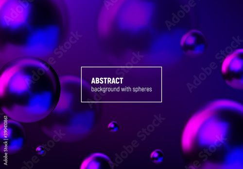Abstract background with blue and purple balls flying in perspective for science and business wallpaper