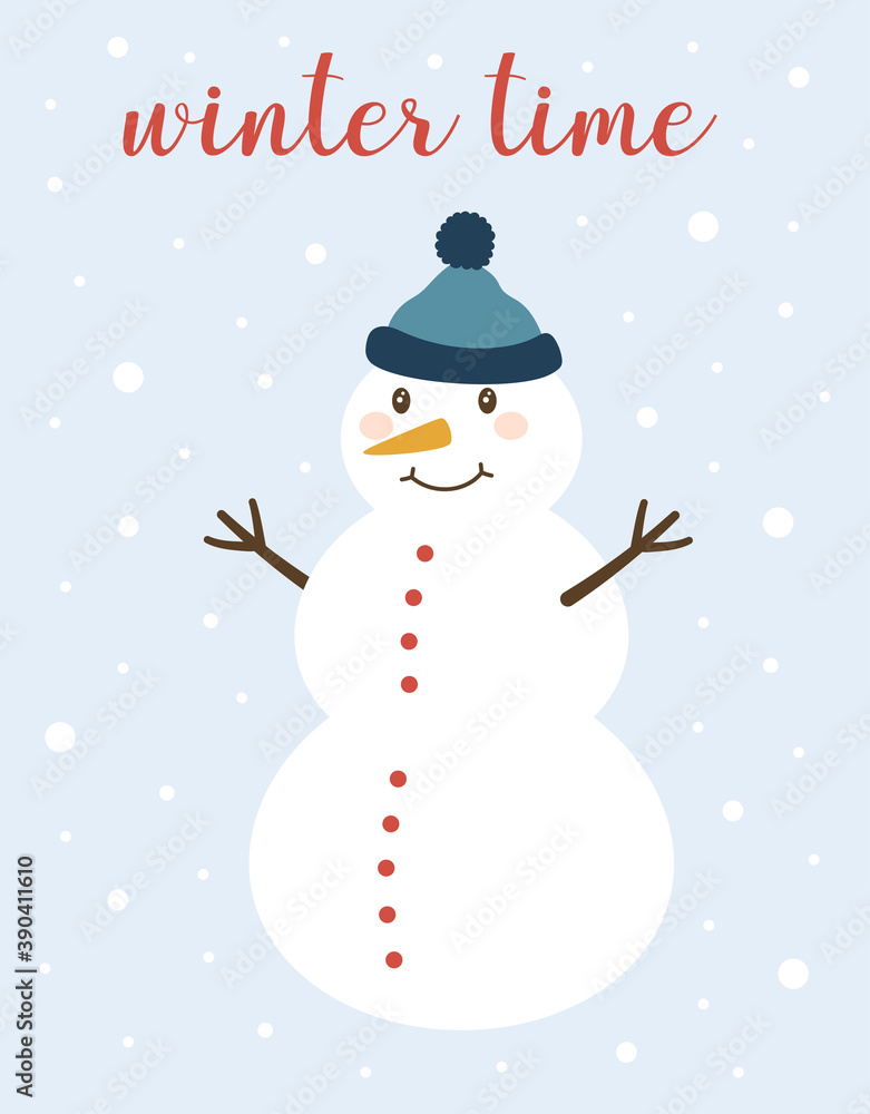 winter card with cute snowman, vector illustration winter card with cute snowman, vector illustration