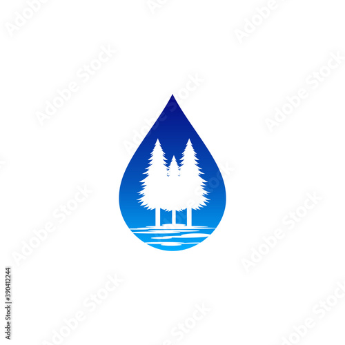 water droplet with pine vector logo