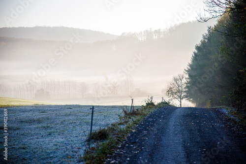 herbstliche Landschaft im leichten Nebel