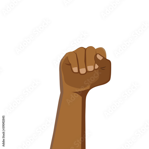 Demonstration, revolution, protest raised. Clenched fist held in protest. Symbol of freedom, fight, revolution, unity,