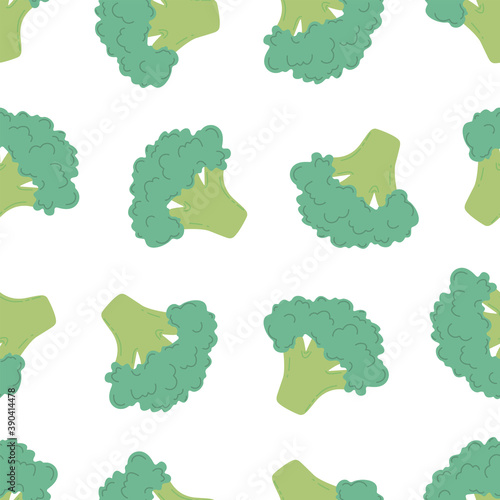 Seamless pattern of broccoli. Vector illustration on a white background.