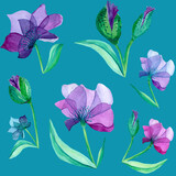 Purple flowers watercolor seamless pattern. For prints, invitations, textiles, calendars, posters.