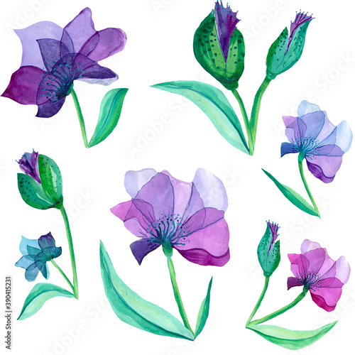 Purple flowers watercolor seamless pattern. For prints  invitations  textiles  calendars  posters.