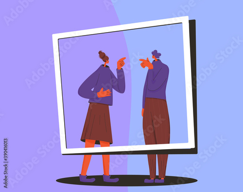 Conflict. Adult man vs woman vector concept.