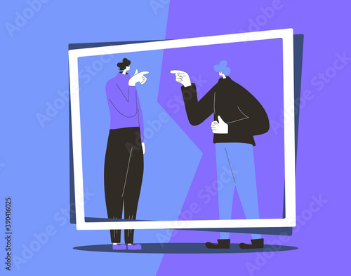 Conflict. Adult man vs woman vector concept.